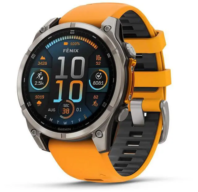 Alt view image 5 of 18 - Garmin fnix® 8, 47 mm, AMOLED, Sapphire, Titanium with Spark Orange/Graphite Silicone Band