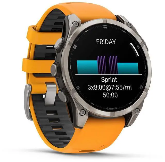 Alt view image 7 of 18 - Garmin fnix® 8, 47 mm, AMOLED, Sapphire, Titanium with Spark Orange/Graphite Silicone Band