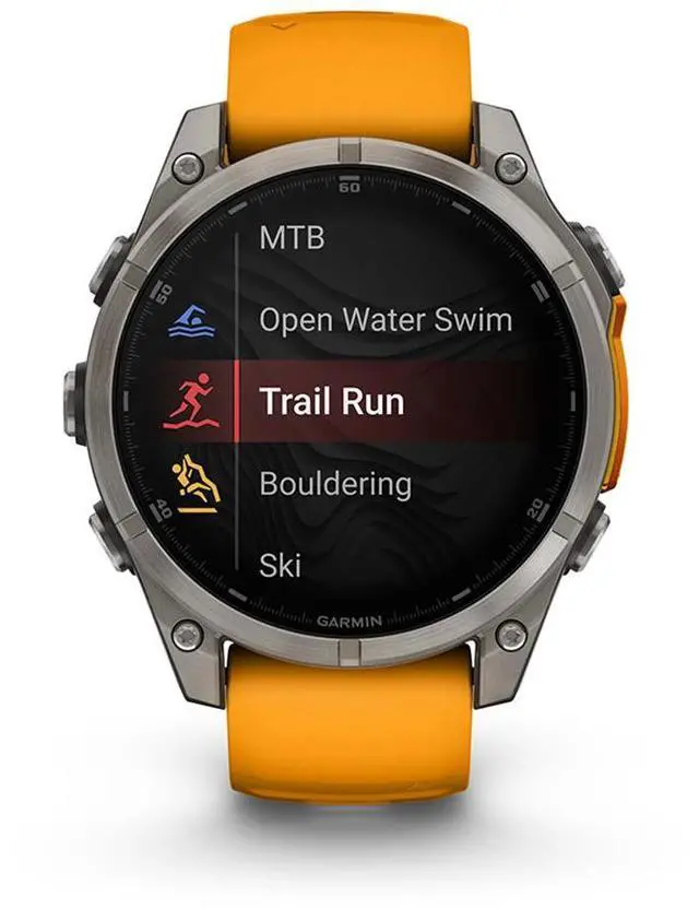 Alt view image 11 of 18 - Garmin fnix® 8, 47 mm, AMOLED, Sapphire, Titanium with Spark Orange/Graphite Silicone Band