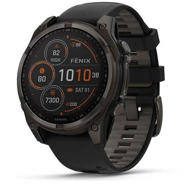 Alt view image 9 of 15 - Garmin fnix® 8 - 47 mm, Solar, AMOLED, Sapphire, Premium Multisport GPS Smartwatch, Long-Lasting Battery Life, Dive-Rated, Built-in LED Flashlight, Carbon Gray DLC Titanium with Pebble Gray Band