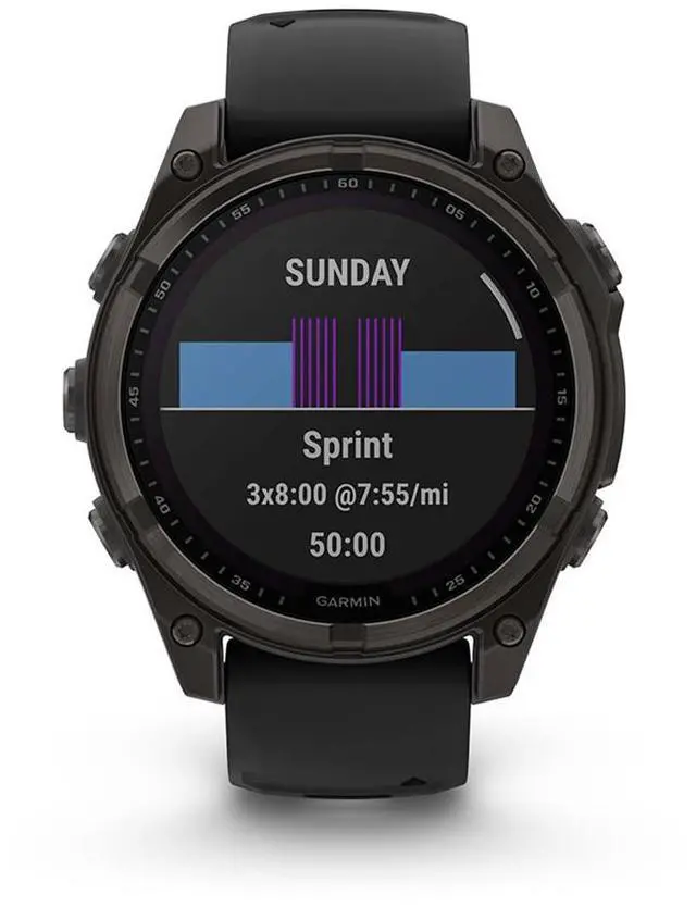 Alt view image 12 of 15 - Garmin fnix® 8 - 47 mm, Solar, AMOLED, Sapphire, Premium Multisport GPS Smartwatch, Long-Lasting Battery Life, Dive-Rated, Built-in LED Flashlight, Carbon Gray DLC Titanium with Pebble Gray Band