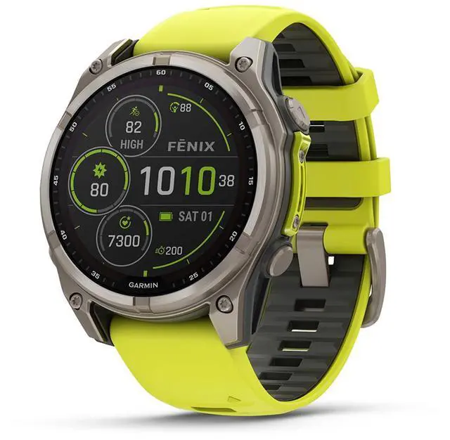 Alt view image 2 of 15 - Garmin fnix® 8 - 47 mm, Solar, AMOLED, Sapphire, Premium Multisport GPS Smartwatch, Long-Lasting Battery Life, Dive-Rated, Built-in LED Flashlight, Titanium with Amp Yellow/Graphite Band