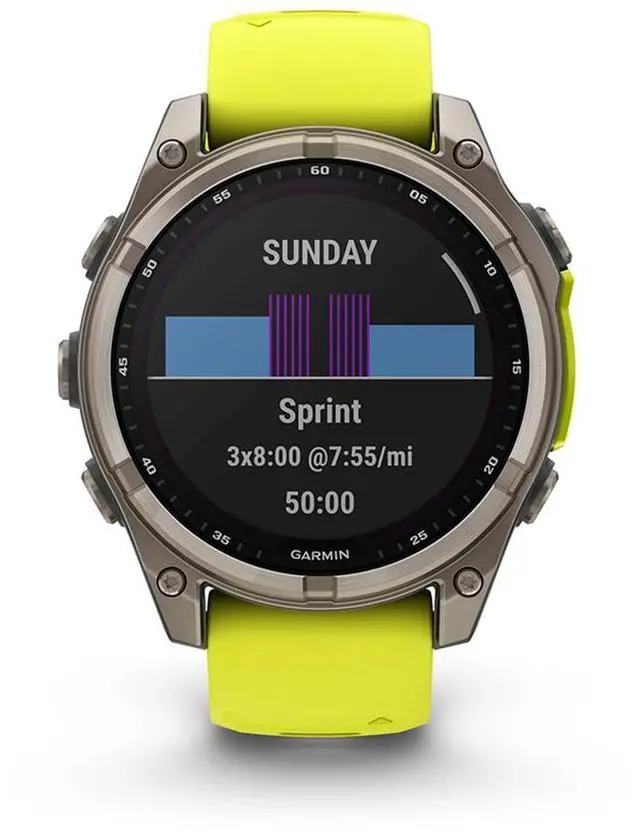 Alt view image 5 of 15 - Garmin fnix® 8 - 47 mm, Solar, AMOLED, Sapphire, Premium Multisport GPS Smartwatch, Long-Lasting Battery Life, Dive-Rated, Built-in LED Flashlight, Titanium with Amp Yellow/Graphite Band