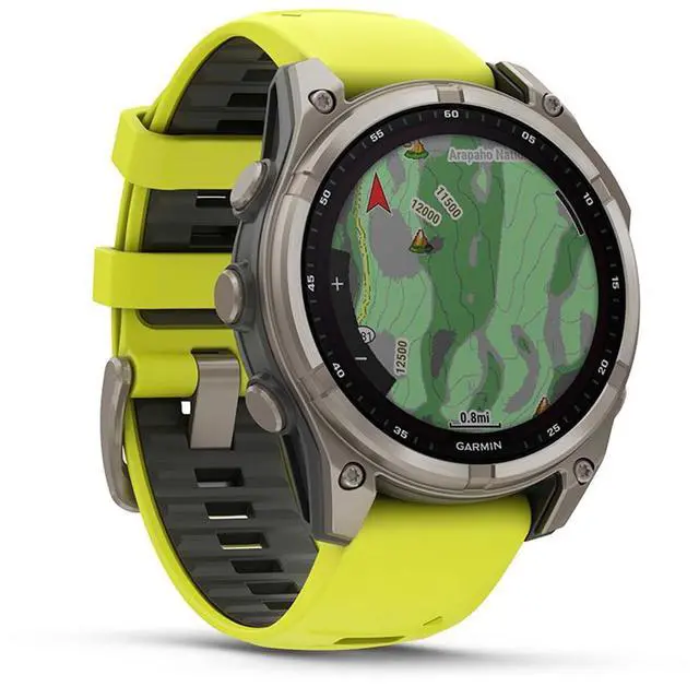 Alt view image 4 of 15 - Garmin fnix® 8 - 47 mm, Solar, AMOLED, Sapphire, Premium Multisport GPS Smartwatch, Long-Lasting Battery Life, Dive-Rated, Built-in LED Flashlight, Titanium with Amp Yellow/Graphite Band