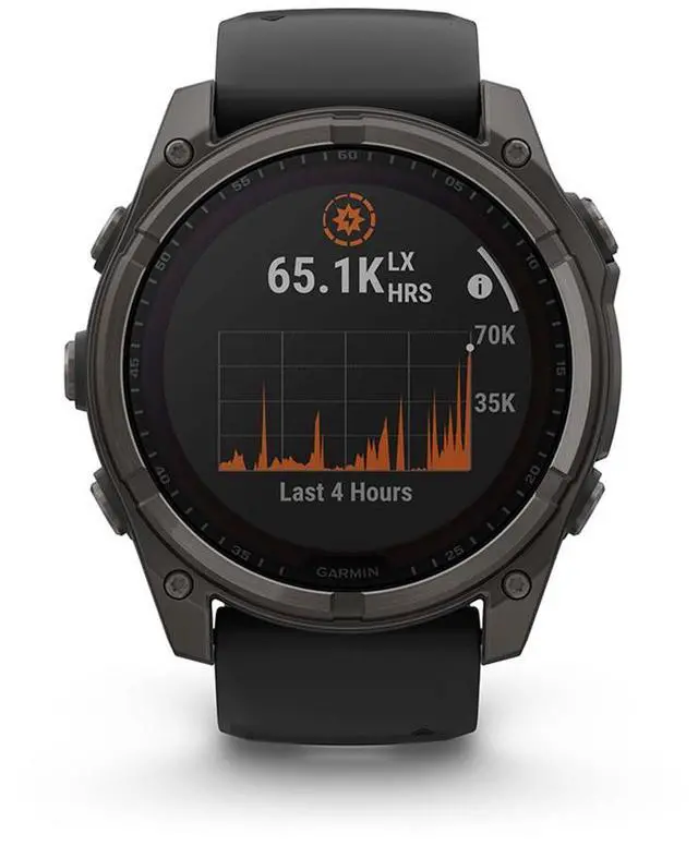 Alt view image 10 of 15 - Garmin fnix® 8 - 51 mm, Solar, AMOLED, Sapphire, Premium Multisport GPS Smartwatch, Long-Lasting Battery Life, Dive-Rated, Built-in LED Flashlight, Carbon Gray DLC Titanium with Pebble Gray Band