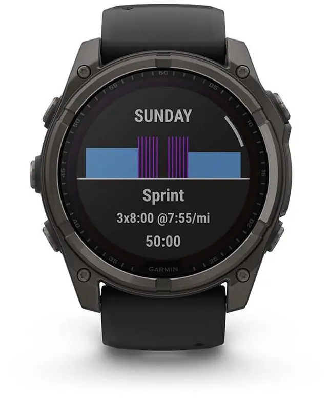 Alt view image 12 of 15 - Garmin fnix® 8 - 51 mm, Solar, AMOLED, Sapphire, Premium Multisport GPS Smartwatch, Long-Lasting Battery Life, Dive-Rated, Built-in LED Flashlight, Carbon Gray DLC Titanium with Pebble Gray Band