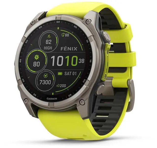 Alt view image 2 of 8 - Garmin fnix® 8 - 51 mm, Solar, AMOLED, Sapphire, Premium Multisport GPS Smartwatch, Long-Lasting Battery Life, Dive-Rated, Built-in LED Flashlight, Titanium with Amp Yellow/Graphite Band