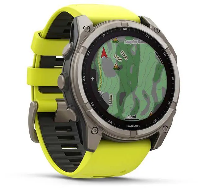 Alt view image 4 of 8 - Garmin fnix® 8 - 51 mm, Solar, AMOLED, Sapphire, Premium Multisport GPS Smartwatch, Long-Lasting Battery Life, Dive-Rated, Built-in LED Flashlight, Titanium with Amp Yellow/Graphite Band