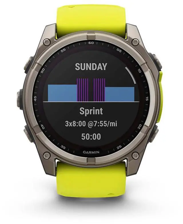 Alt view image 5 of 8 - Garmin fnix® 8 - 51 mm, Solar, AMOLED, Sapphire, Premium Multisport GPS Smartwatch, Long-Lasting Battery Life, Dive-Rated, Built-in LED Flashlight, Titanium with Amp Yellow/Graphite Band