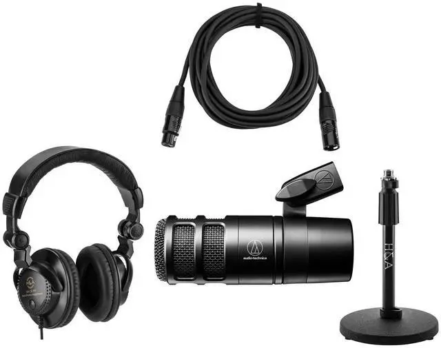Main image of Audio-Technica AT2040 Hypercardioid Front-Address Dynamic Podcast Microphone, Bundle with H&A Tabletop Microphone Stand & Studio Monitor Headphones