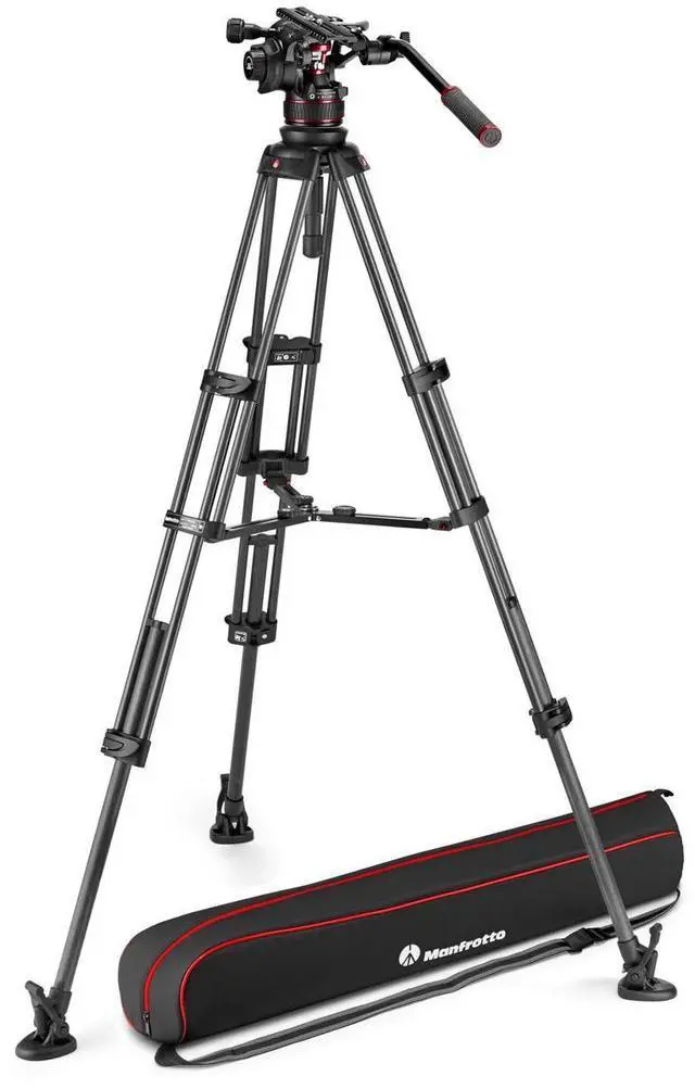 Main image of Manfrotto 3-Section Carbon Fiber Twin Leg Tripod with Nitrotech 612 Fluid Video Head and Mid-Level Spreader