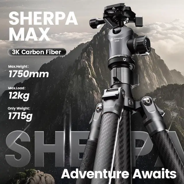 Alt view image 2 of 7 - FotoPro Sherpa Max 4-Section CF Tripod/Monopod with FPH-62QS Ball Head, Black