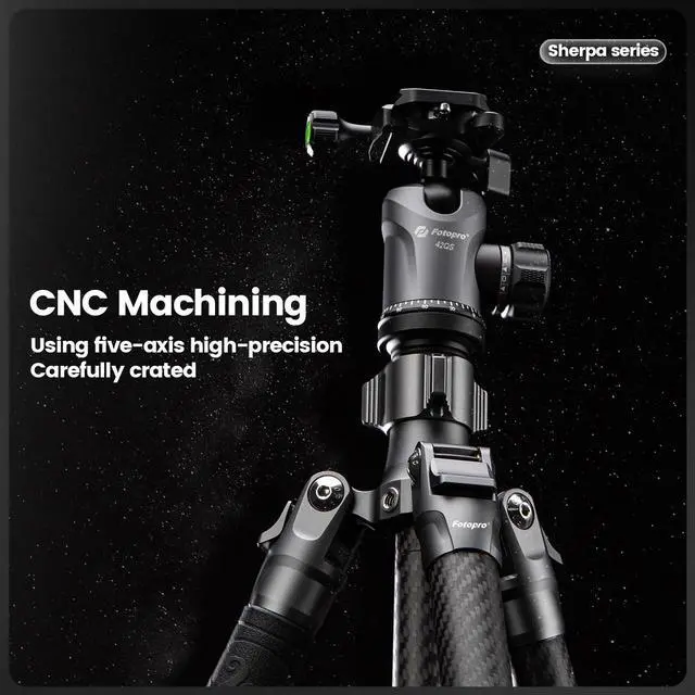 Alt view image 5 of 7 - FotoPro Sherpa Max 4-Section CF Tripod/Monopod with FPH-62QS Ball Head, Black