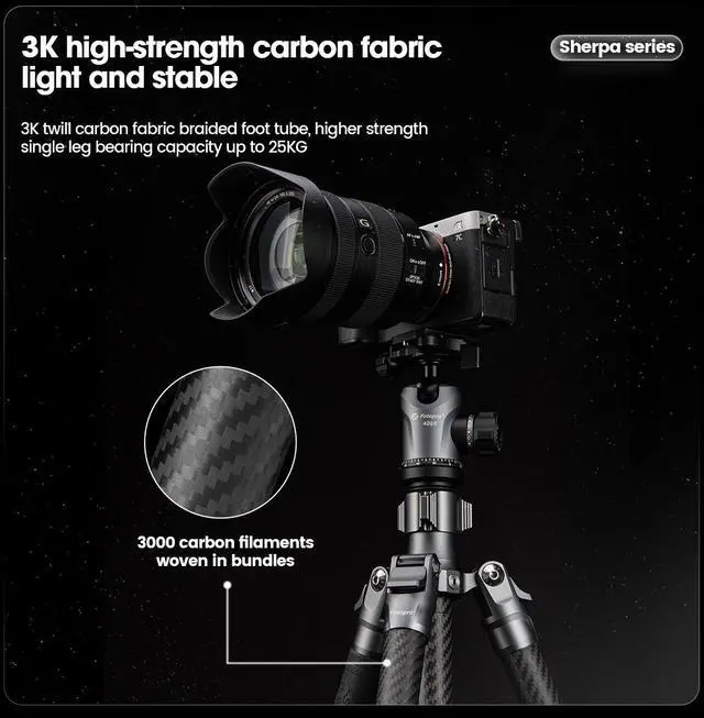 Alt view image 6 of 7 - FotoPro Sherpa Max 4-Section CF Tripod/Monopod with FPH-62QS Ball Head, Black