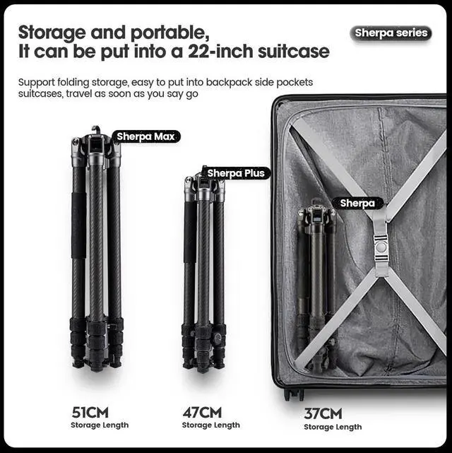 Alt view image 7 of 7 - FotoPro Sherpa Max 4-Section CF Tripod/Monopod with FPH-62QS Ball Head, Black