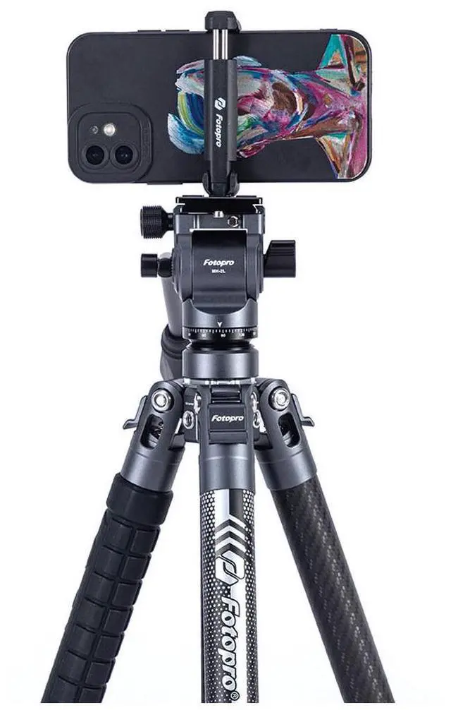 Alt view image 6 of 7 - FotoPro X-AIRCROSS 3 Lite Video 5-Section Carbon Fiber Travel Tripod with MH-2L Fluid Video Head, Flame Orange