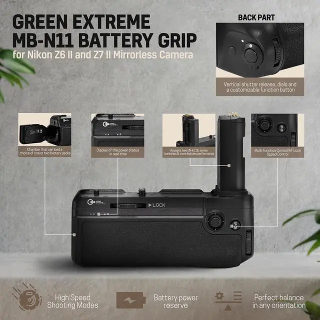Alt view image 3 of 7 - Green Extreme MB-N11 Battery Grip for Nikon Z6 II and Z7 II Mirrorless Camera