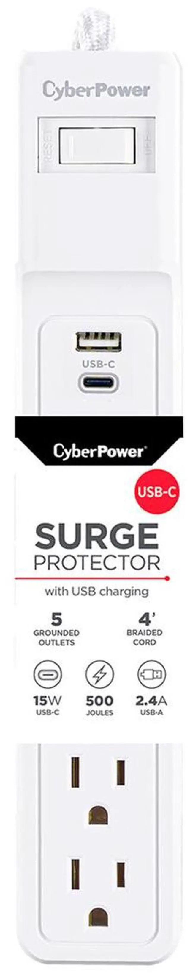 Alt view image 8 of 13 - CyberPower P504UC Home Office Surge Protector, 4ft Cord, White