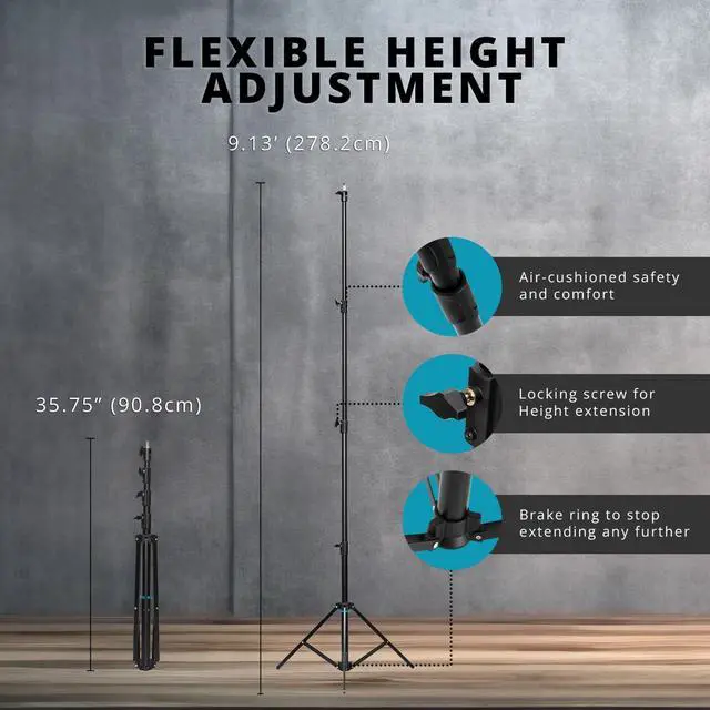 Alt view image 2 of 7 - Flashpoint Pro Heavy-Duty Air-Cushioned Auto Light Stand (9')