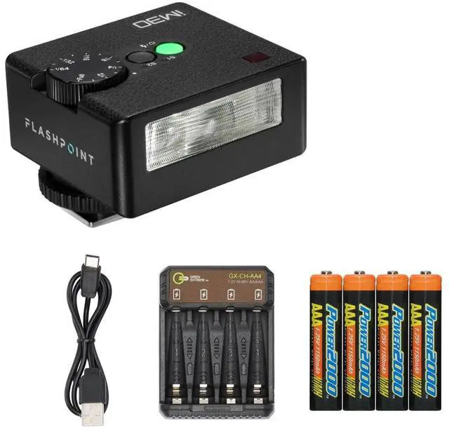 Main image of Flashpoint iM30 Mini Flash for Camera + 4x AA Rechargeable Batteries + Charger