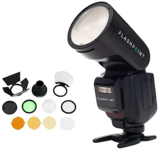 Main image of Flashpoint Zoom Li-on X PRO R2 TTL On-Camera Round Speedlight Flash for Panasonic & Olympus with Round Head Flash Accessory Kit