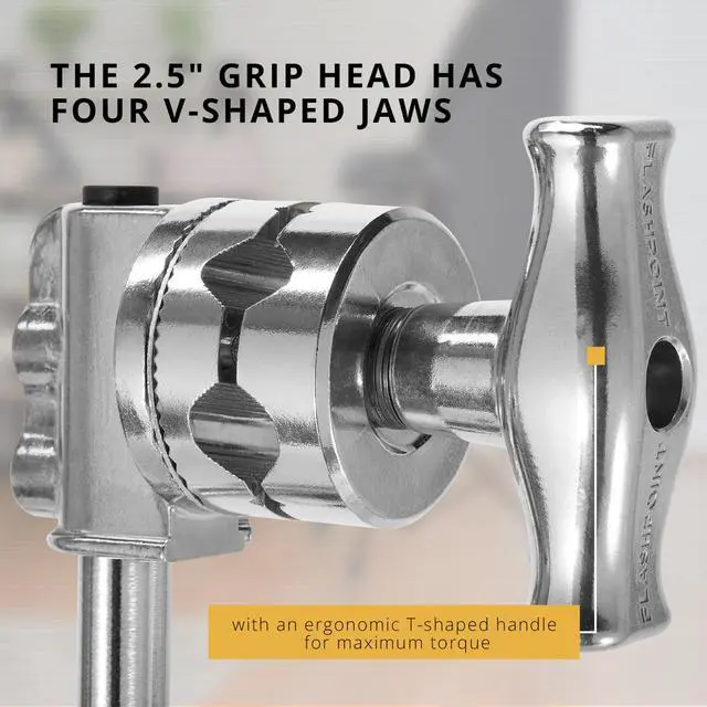 Alt view image 4 of 7 - Flashpoint 40" Quick Release Turtle Base C-Stand Kit with 2.5" Grip Head & 40" Grip Arm (Chrome)