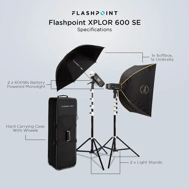 Alt view image 2 of 7 - Flashpoint XPLOR 600 SE R2 Manual HSS Battery-Powered All-In-One Outdoor Flash (2 Light Kit)