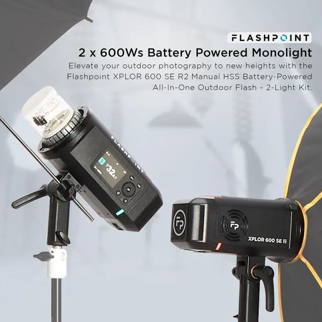 Alt view image 6 of 7 - Flashpoint XPLOR 600 SE R2 Manual HSS Battery-Powered All-In-One Outdoor Flash (2 Light Kit)
