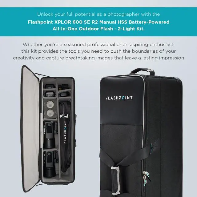 Alt view image 7 of 7 - Flashpoint XPLOR 600 SE R2 Manual HSS Battery-Powered All-In-One Outdoor Flash (2 Light Kit)