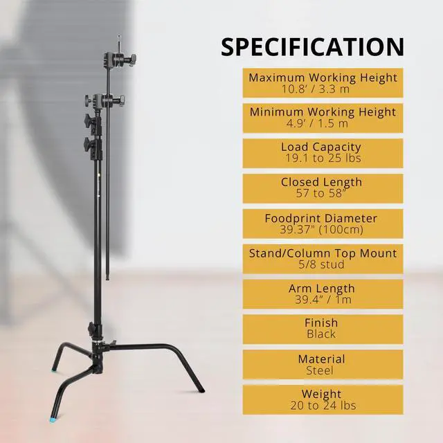 Alt view image 6 of 7 - Flashpoint 40" Quick Release Turtle Base C-Stand Kit with 2.5" Grip Head & 40" Grip Arm (Black)
