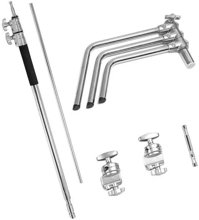 Alt view image 5 of 6 - Flashpoint 10' C (Century) Light Stand on Turtle Base Kit w/40" Grip Arm & 2 Gobo Heads and Baby Pin - Chrome (Kit Of 3)