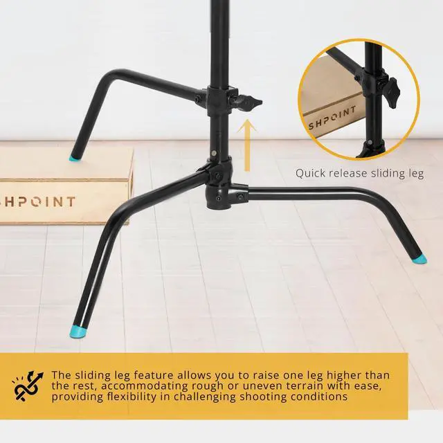 Alt view image 4 of 7 - Flashpoint 20" Quick Sliding Leg C-Stand Kit with 2.5" Grip Head & 20" Grip Arm (Black)