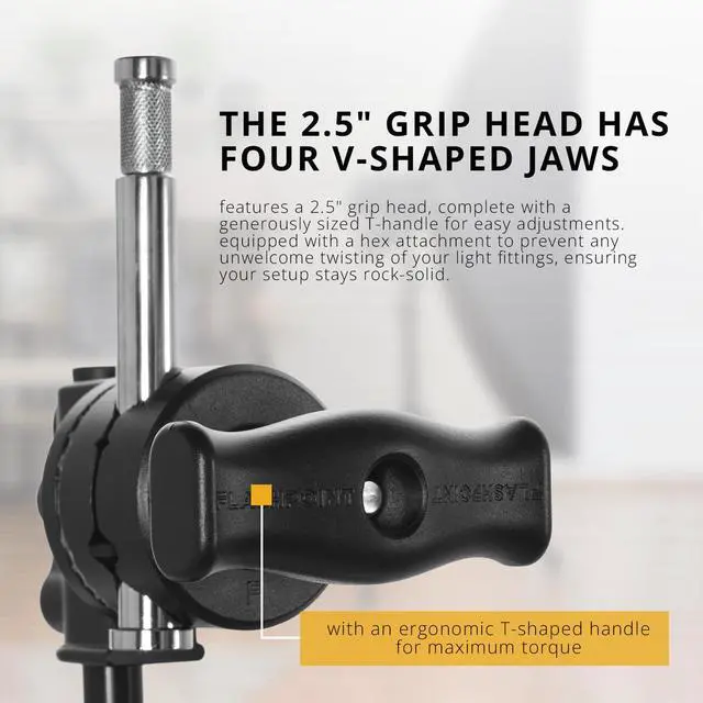 Alt view image 5 of 7 - Flashpoint 20" Quick Sliding Leg C-Stand Kit with 2.5" Grip Head & 20" Grip Arm (Black)