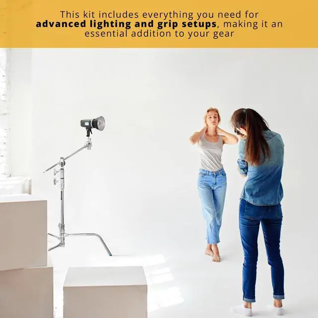 Alt view image 5 of 7 - Flashpoint 20" Quick Release Turtle Base C-Stand Kit with 2.5" Grip Head & 20" Grip Arm (Chrome)