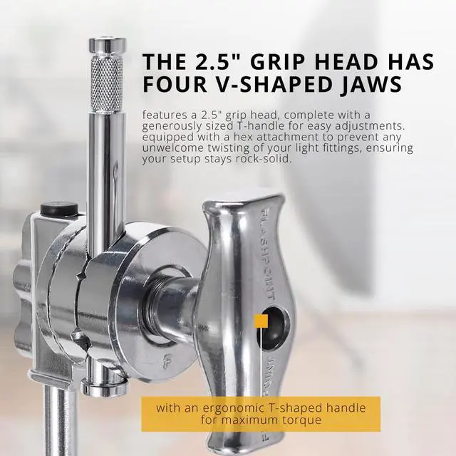 Alt view image 6 of 7 - Flashpoint 20" Quick Release Turtle Base C-Stand Kit with 2.5" Grip Head & 20" Grip Arm (Chrome)