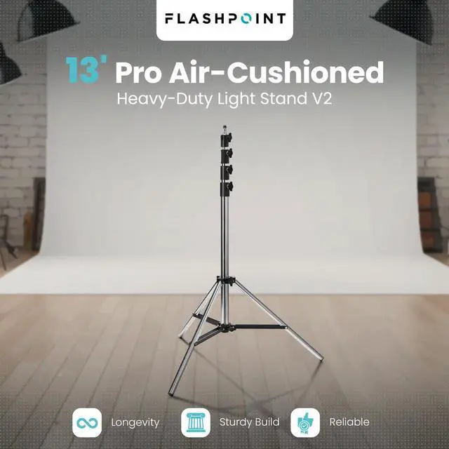 Alt view image 2 of 7 - Flashpoint Pro Air-Cushioned Heavy-Duty Light Stand (Chrome, 13')