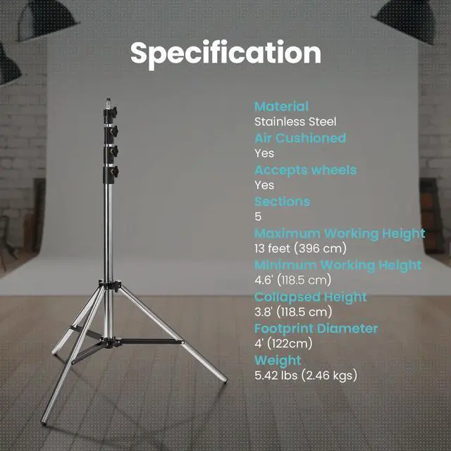 Alt view image 7 of 7 - Flashpoint Pro Air-Cushioned Heavy-Duty Light Stand (Chrome, 13')