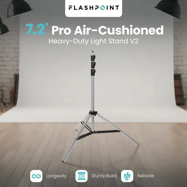 Alt view image 2 of 7 - Flashpoint Pro Air-Cushioned Heavy-Duty Light Stand (Chrome, 7.2')