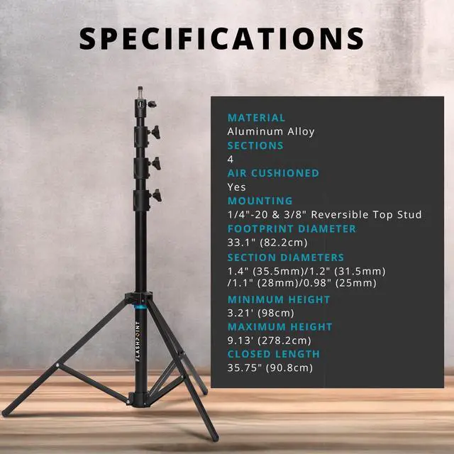 Alt view image 4 of 7 - Flashpoint Pro Heavy-Duty Air-Cushioned Auto Light Stand (9')