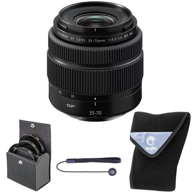 Main image of Fujifilm GF 35-70mm f/4.5-5.6 WR Lens, Black, Bundle with 62mm Digital Essentials Filter Kit and 19x19" Lens Wrap