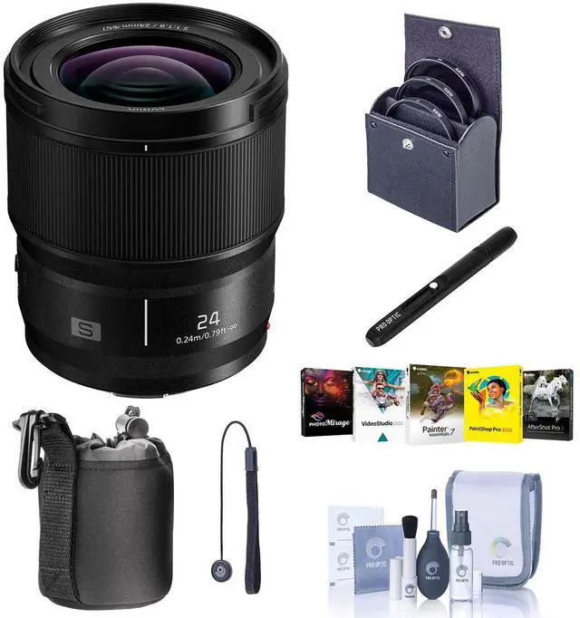 Main image of Panasonic Lumix S 24mm f/1.8 Lens for L Mount, Bundle with PC Software Kit, 67mm Filter Kit, Pouch, Lens Cleaner, Cleaning Kit, Lens Cap Tether