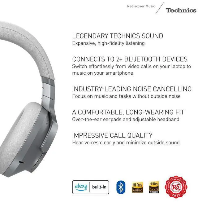 Alt view image 4 of 9 - Technics EAH-A800 Noise Cancelling Wireless Over-Ear Headphones with Microphone  Black