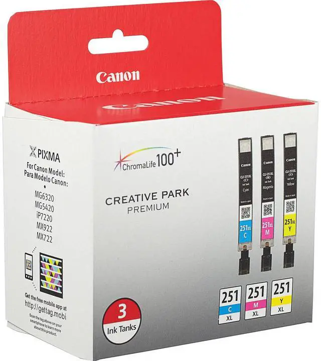 Alt view image 3 of 5 - Canon Ink Cartridges CLI-251 XL 3/PK Cyan/Magenta/Yellow CLI251XLCMY