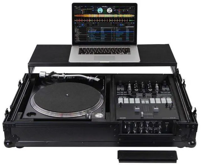 Alt view image 8 of 13 - BLACK LABEL LOW PROFILE (1-TEIR) GLIDE STYLE DJ COFFIN W/WHLS FOR A 10" FORMAT DJ MIXER & ONE TURNTABLE IN BATTLE POSITION