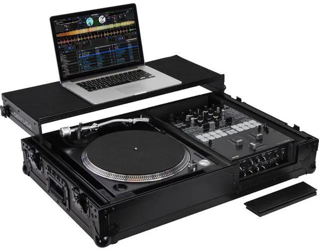 Alt view image 9 of 13 - BLACK LABEL LOW PROFILE (1-TEIR) GLIDE STYLE DJ COFFIN W/WHLS FOR A 10" FORMAT DJ MIXER & ONE TURNTABLE IN BATTLE POSITION