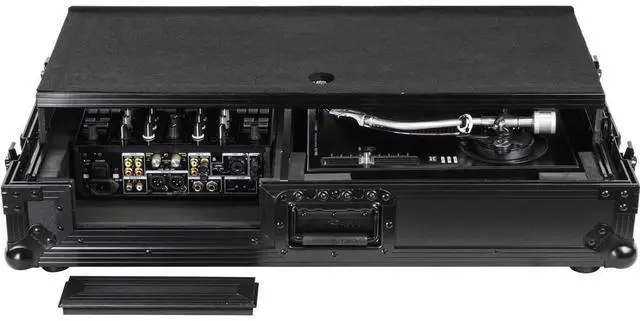 Alt view image 10 of 13 - BLACK LABEL LOW PROFILE (1-TEIR) GLIDE STYLE DJ COFFIN W/WHLS FOR A 10" FORMAT DJ MIXER & ONE TURNTABLE IN BATTLE POSITION