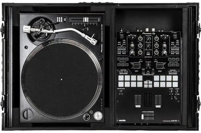 Alt view image 11 of 13 - BLACK LABEL LOW PROFILE (1-TEIR) GLIDE STYLE DJ COFFIN W/WHLS FOR A 10" FORMAT DJ MIXER & ONE TURNTABLE IN BATTLE POSITION