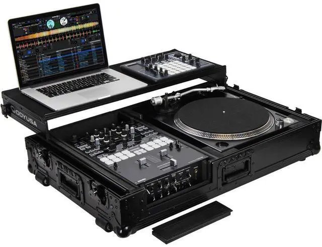 Alt view image 13 of 13 - BLACK LABEL LOW PROFILE (1-TEIR) GLIDE STYLE DJ COFFIN W/WHLS FOR A 10" FORMAT DJ MIXER & ONE TURNTABLE IN BATTLE POSITION