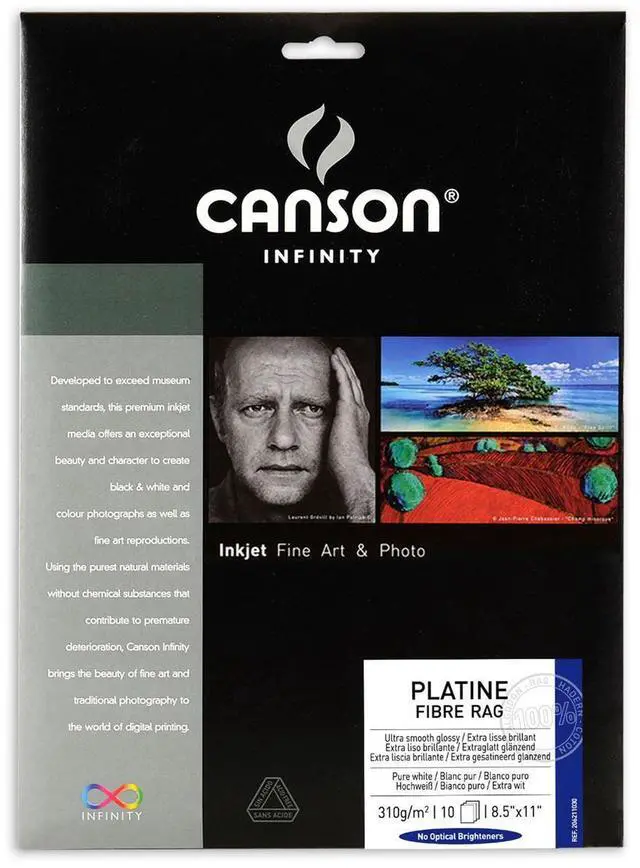 Alt view image 2 of 3 - Canson Infinity Infinity Platine 100% Fibre Rag Bright White Smooth Satin Inkjet Paper, 310gsm, 8.5x11", 10 Sheets
