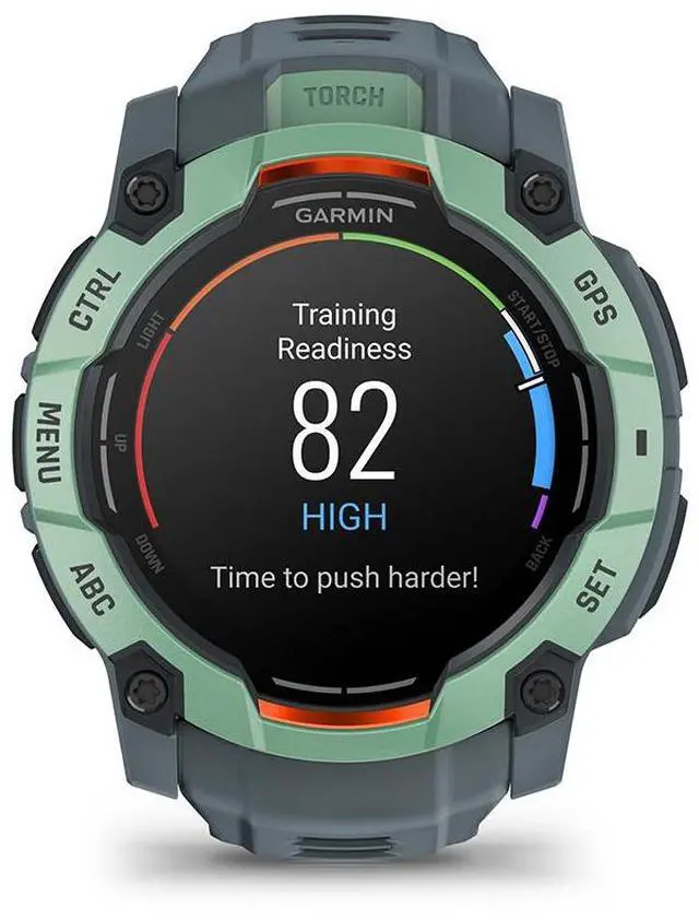 Alt view image 3 of 15 - Garmin Instinct® 3 50mm, AMOLED Display, Rugged Outdoor GPS Smartwatch, Metal-Reinforced Bezel, Built-in Flashlight, Up to 18 Days of Battery Life, Neo Tropic/Twilight